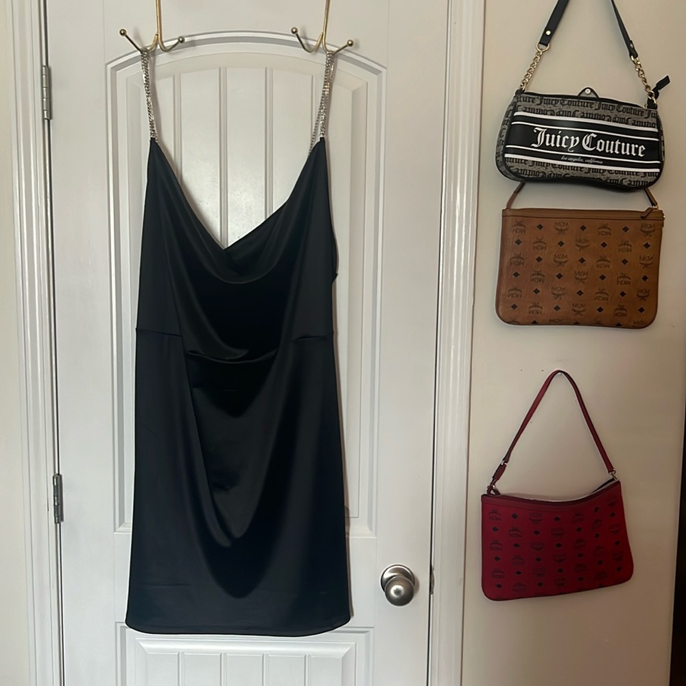Mini dress with rhinestone straps